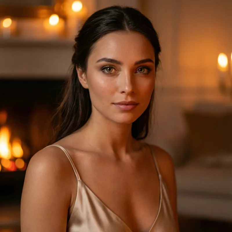 Elena glowing in candlelit sensual setting